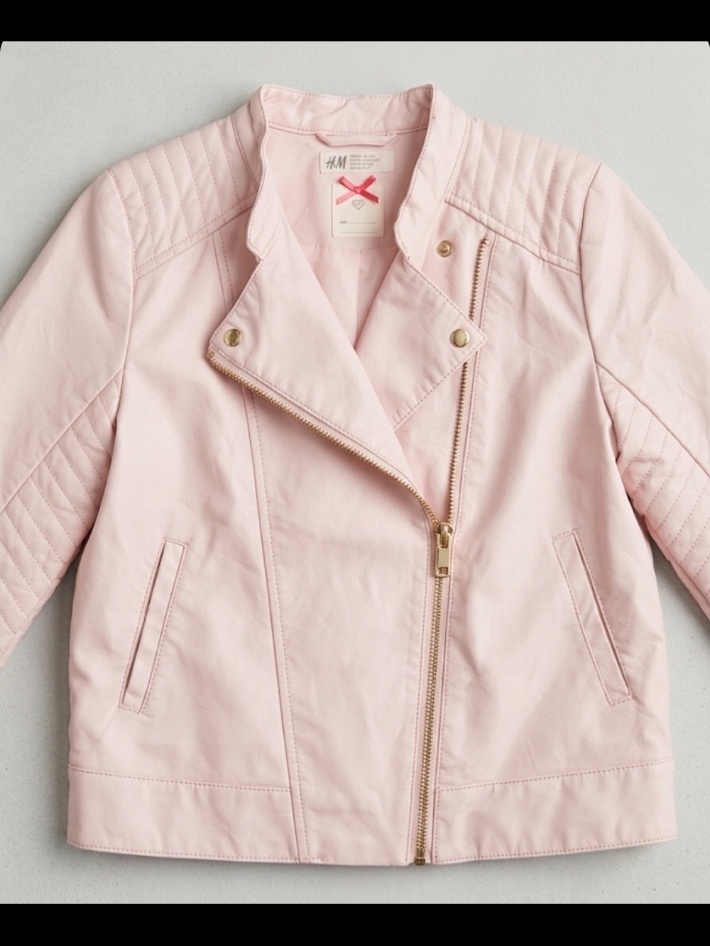 H&M Girls Pink Faux Leather Moto Biker Jacket